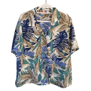 Alia Multicolor Tropical Leaf Pattern Short Sleeve Blouse Size 16P Lightweight